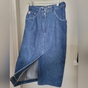 Vintage Laura Biagiotti Cotton Denim Pencil Skirt with Front Slit